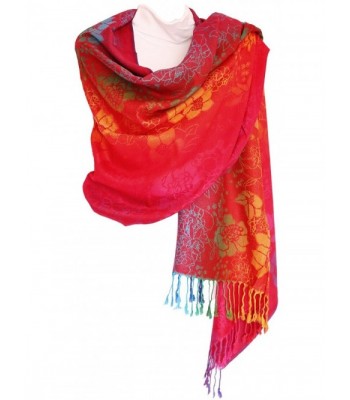 KMystic Colorful Silk Pashmina Scarf Shawl Wrap - Red - C311A9LPR5J