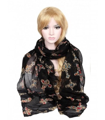 Calonice Black Scarf with artistic Crucifix patterns Stylish shawl 37300 - Black - C51205NTSF1