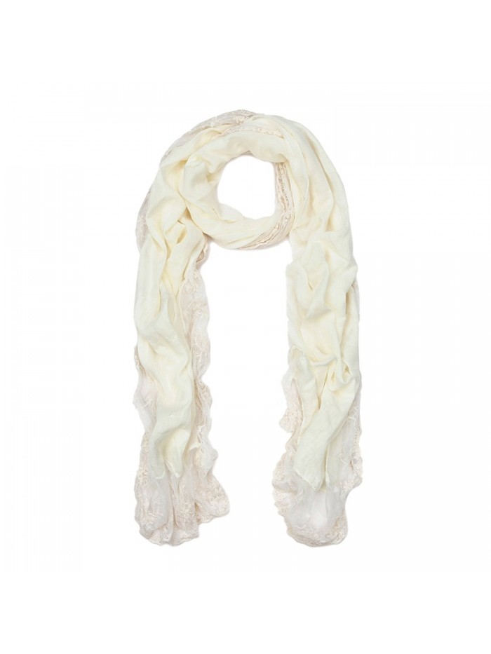 Elegant Pure Cotton Solid Color Lace Floral Trim Fashion Scarf - Diff Colors - Cream - CX11OPPAPEX