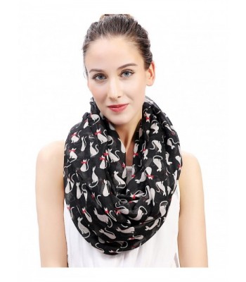 Lina & Lily Cat Print Women's Infinity Scarf Lightweight - Black - C612N9MGBIR