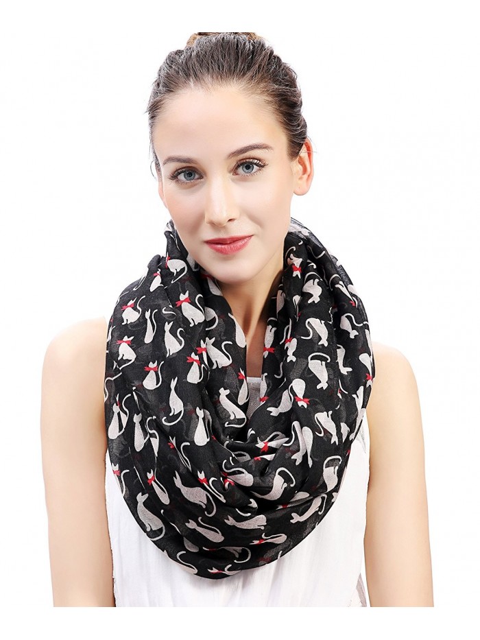 Lina & Lily Cat Print Women's Infinity Scarf Lightweight - Black - C612N9MGBIR