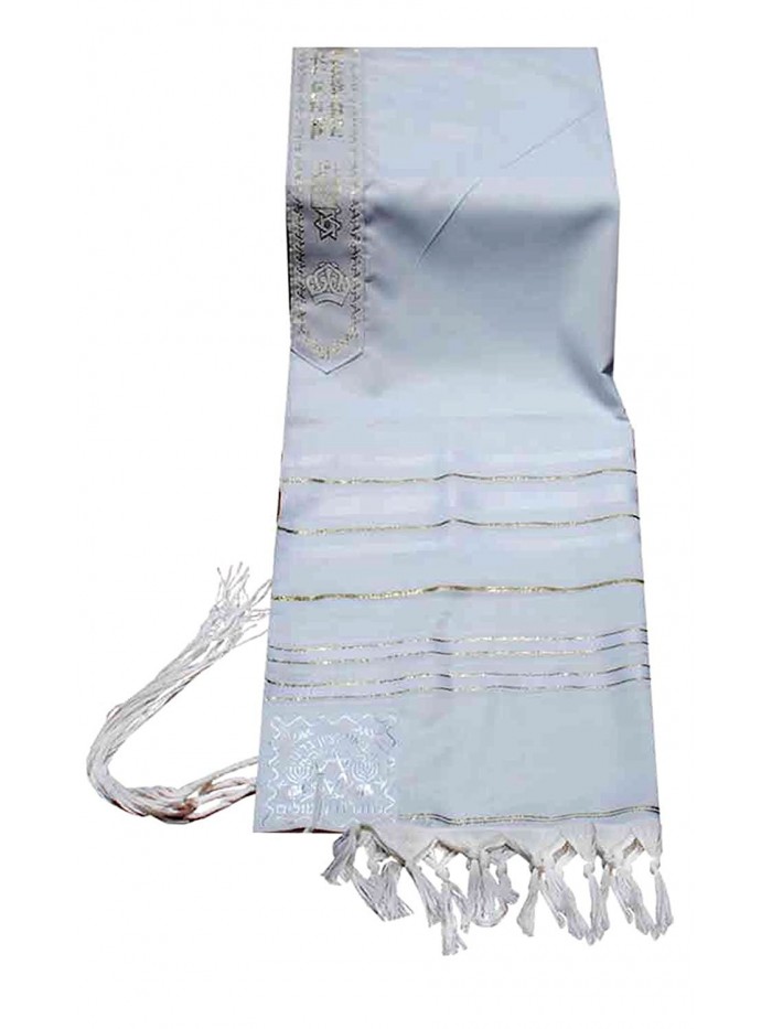 Acrylic Tallit (imitation Wool) Prayer Shawl in White and Gold Size 24" L X 72" W - CH1121YQNLF