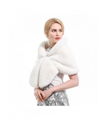 Roniky Womens Winter Faux Fur Shawl Wrap Stole Shrug Bridal Wedding Cover Up - White Rabbit Fur - CF188R025I3