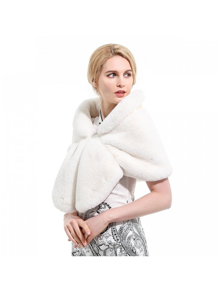Roniky Womens Winter Faux Fur Shawl Wrap Stole Shrug Bridal Wedding Cover Up - White Rabbit Fur - CF188R025I3