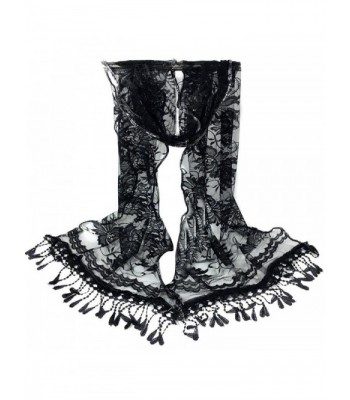 Scarf- WILLTOO Women Long Wrap Scarf Tassel Shawl Flower Lace Scarf Scarves - Black - CW12N29SYZK