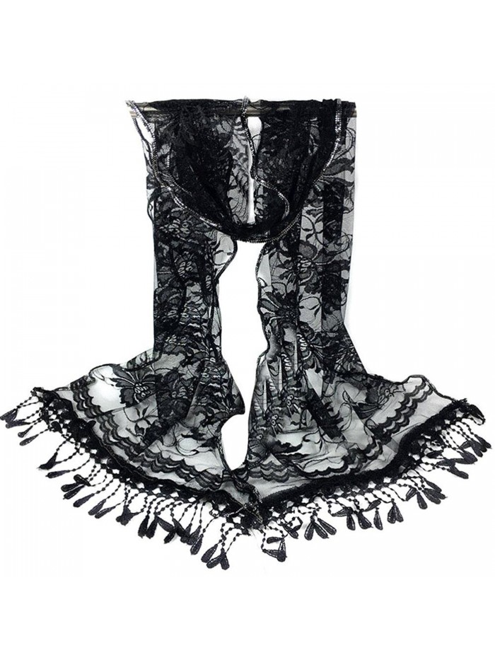 Scarf- WILLTOO Women Long Wrap Scarf Tassel Shawl Flower Lace Scarf Scarves - Black - CW12N29SYZK