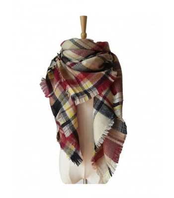 PROPRE Soft Tartan Plaid Scarf Shawl Cape Blanket Scarves Stylish Winter Warm Pashmina Wrap - Black-jujube Red - CC12O6BXHDO