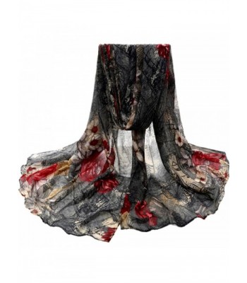 Scarves-Han Shi Women Fashion Flower Voile Scarves Long Stole Wraps Shawl Scarf Muffler - Black - CZ186SASAGC