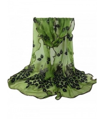 Women Long Wrap- Rukiwa Peacock Flower Embroidered Lace Scarf Soft Shawl - Army Green - C512N81NHBC