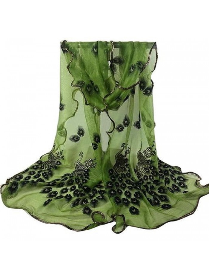 Women Long Wrap- Rukiwa Peacock Flower Embroidered Lace Scarf Soft Shawl - Army Green - C512N81NHBC