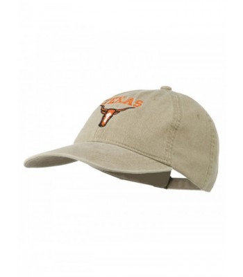 Texas Longhorn Embroidered Washed Cap - Khaki - C211QLMKJ9P