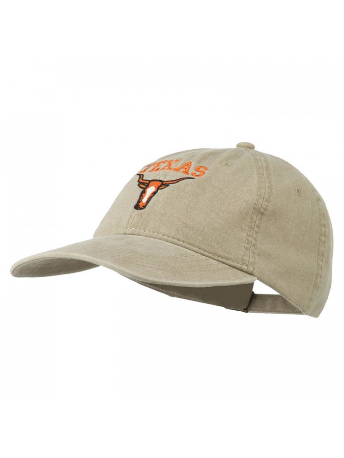 Texas Longhorn Embroidered Washed Cap - Khaki - C211QLMKJ9P