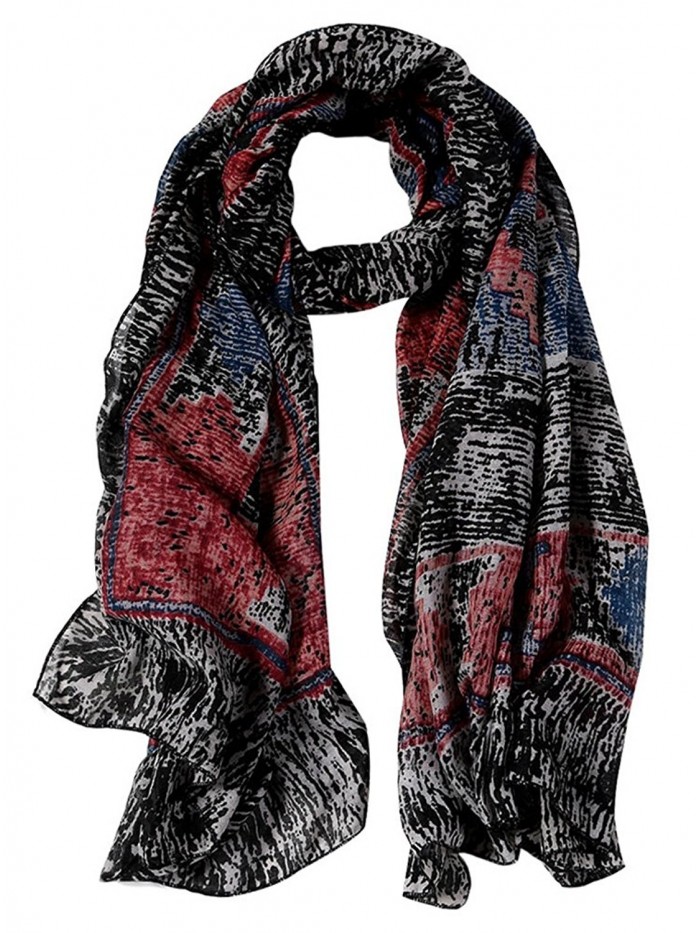 GERINLY Womens Scarves - Bohemian Style Wrap Shawl Vintage Cozy Scarf - Black - CC188WQAARR