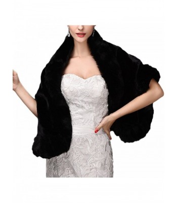 Faux Fur Shawls Wraps Wedding Coat for Women Girls Winter Stoles Wedding Jacket - Black1 - CR189HS4A2W