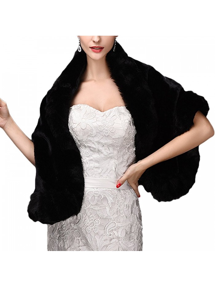 Faux Fur Shawls Wraps Wedding Coat for Women Girls Winter Stoles Wedding Jacket - Black1 - CR189HS4A2W