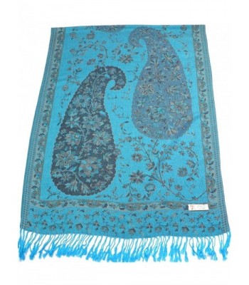 Jammu Design 2 Ply Reversible Pashmina Shawl Scarf Wrap CJ Apparel NEW - Turquoise - C6116UB8MI7