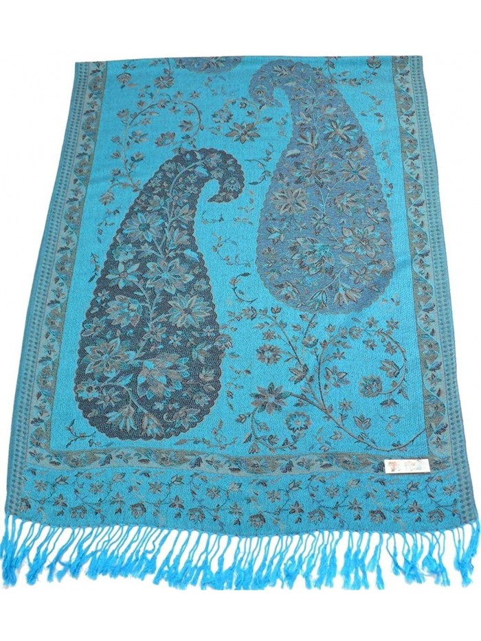 Jammu Design 2 Ply Reversible Pashmina Shawl Scarf Wrap CJ Apparel NEW - Turquoise - C6116UB8MI7