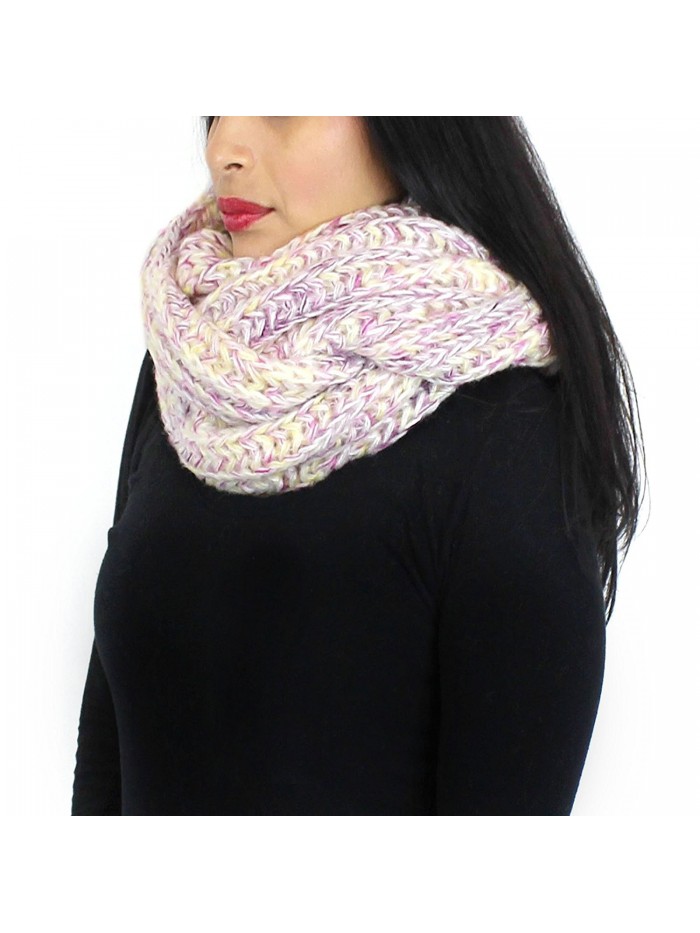 Chunky Knitted Infinity Scarf Blended Pastel Color - Pink and Purple - CS125VM1VUL