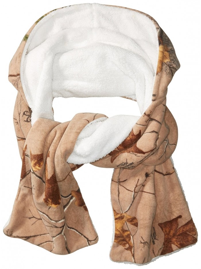 Realtree Women's Printed Fleece Hooded Oblong Scarf With Faux Fur Lining - Tan - CS184E529WW