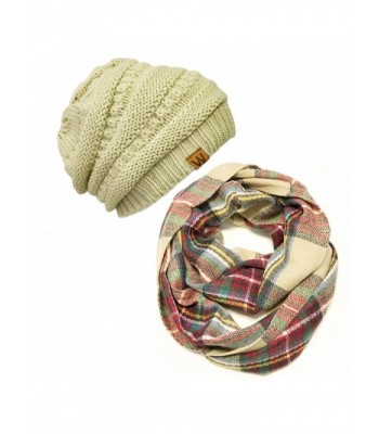 Wrapables Plaid Print Infinity Winter Scarf and Beanie Hat Set- Red and Green - CU12ODYPI8C