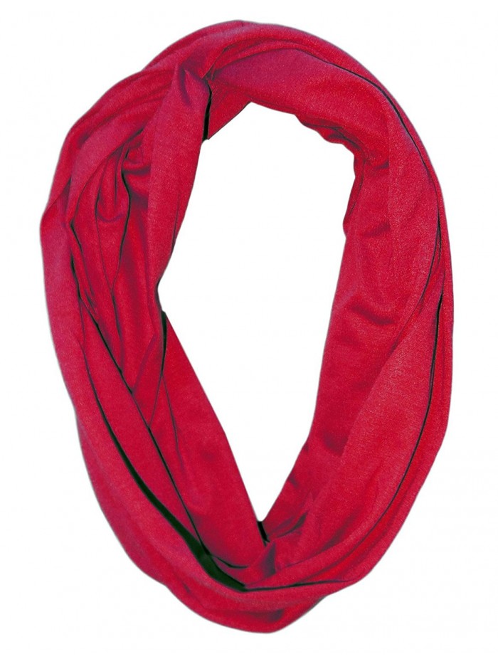 Solid Infinity Polyester Scarf with Hidden Zipper Pocket - Cherry Red - CM188DH82WY