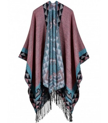 FEOYA Women's Open-Front Poncho Pashmina Shawl Trendy Ethnic Printed Cardigan - Pink - CP1867WNCXE