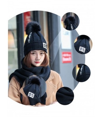 Women Winter Warm Scarf and Hat Lady Knitted Thick Scarves - Black - CV187NSCTWL