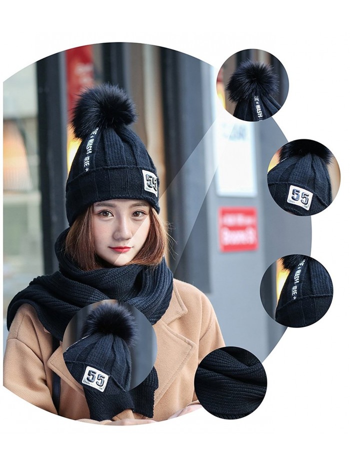 Women Winter Warm Scarf and Hat Lady Knitted Thick Scarves - Black - CV187NSCTWL