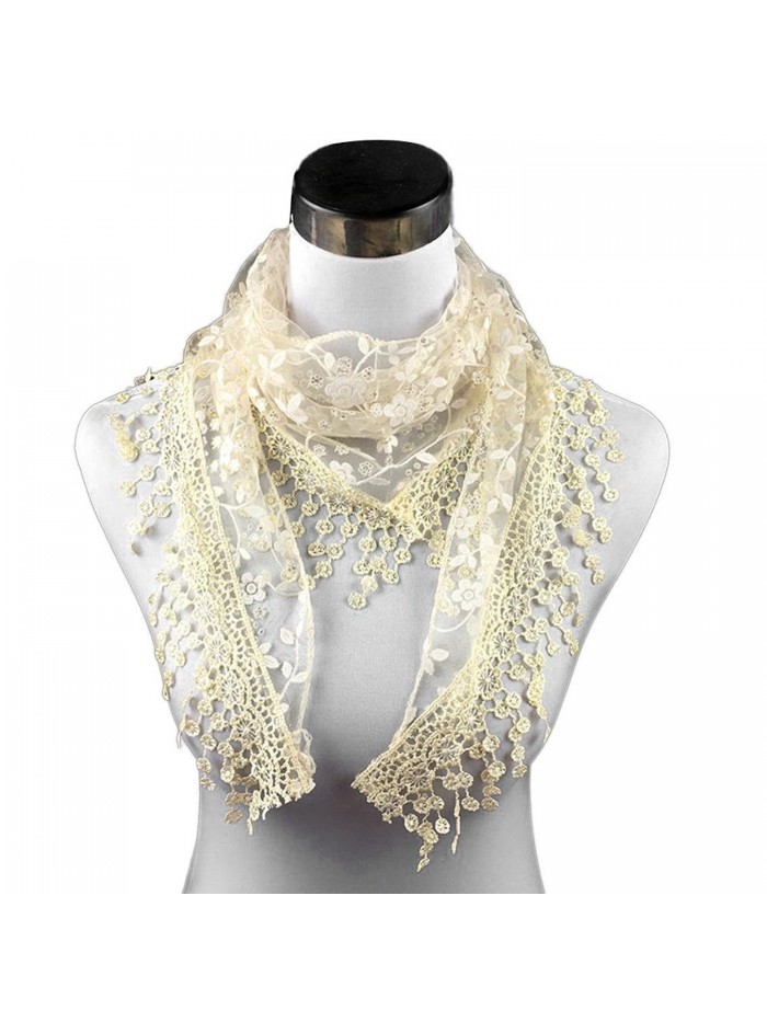 JSL Lace Tassel Sheer Mesh Floral Print Lightweight Triangle Scarf Shawls and Wraps - 16 - CM186WAOY32