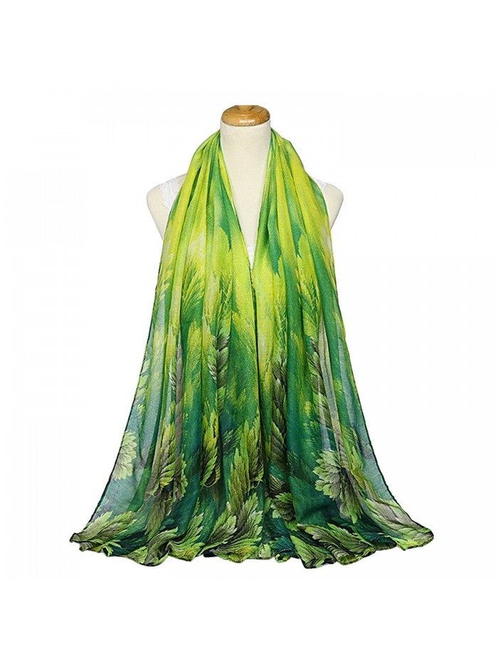 IvyFlair Women's Elegant Lightweight Tree Leaves Print Scarf Shawl Wrap - Green - CB17YL59770