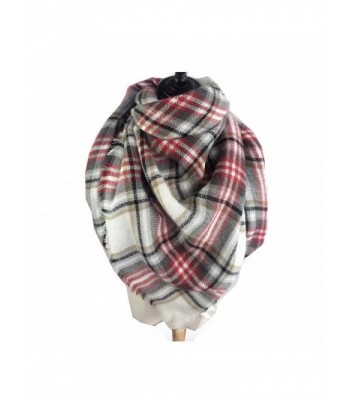 Women's Cozy Tartan Scarf Wrap Shawl Neck Stole Warm Plaid Checked Pashmina - Gray White Red - CZ186L54W0Y