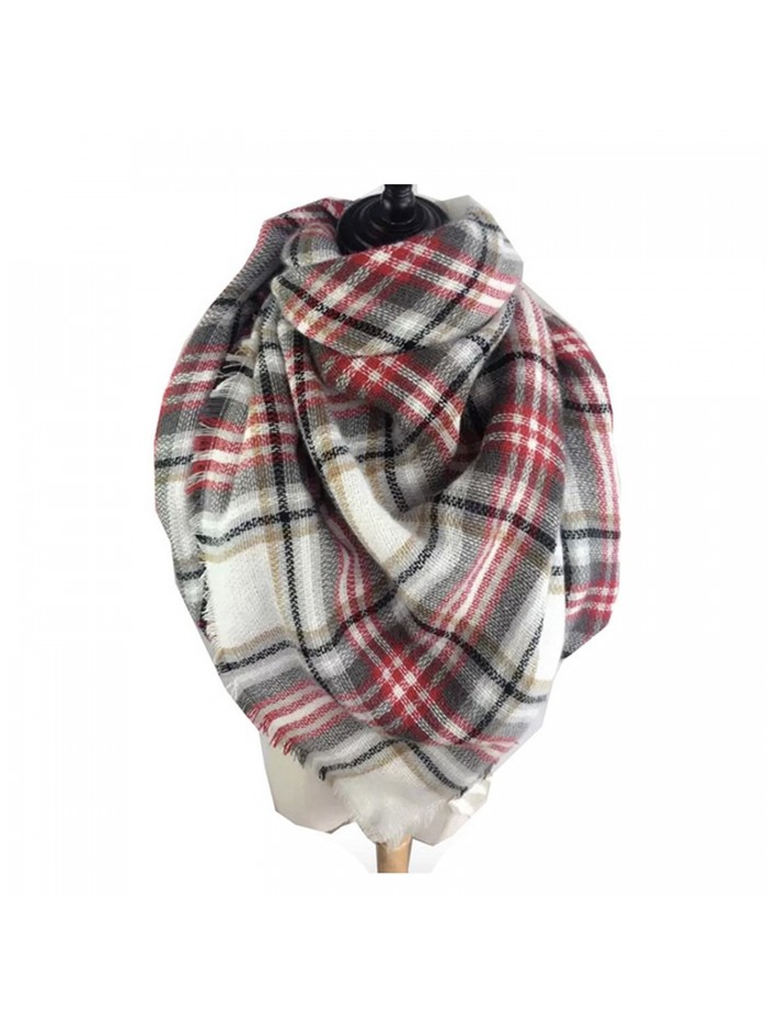 Women's Cozy Tartan Scarf Wrap Shawl Neck Stole Warm Plaid Checked Pashmina - Gray White Red - CZ186L54W0Y