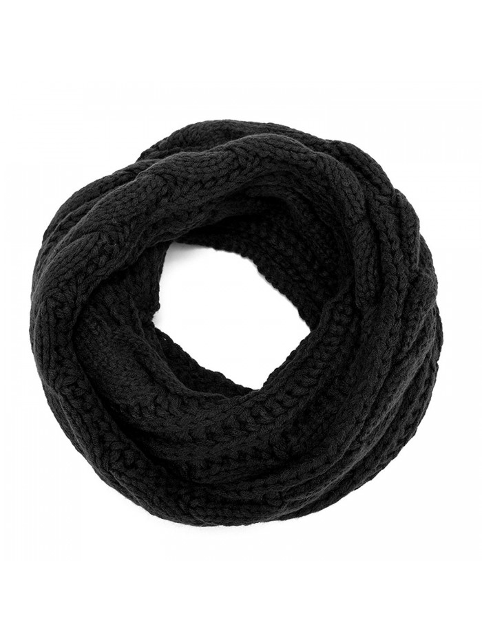 ALLMILL Womens Thick Ribbed Knit Winter Infinity Circle Loop Scarf - Black - C412K5BP1ZJ
