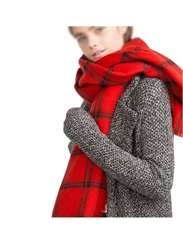 Moxeay Women's Cozy Tartan Scarf Plaid Checked Tartan Scarf Wrap Shawl - Red - CF127HKZW5F