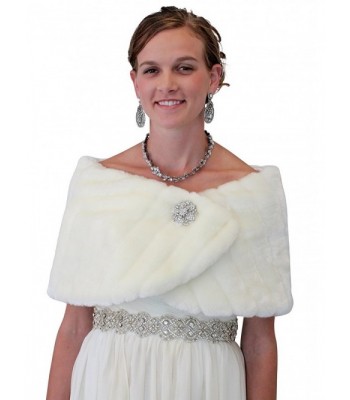 Tion Design Bridal Fur Wrap- Wedding Shawl One Size- Ivory Free Brooch - CC11JTFHMMN