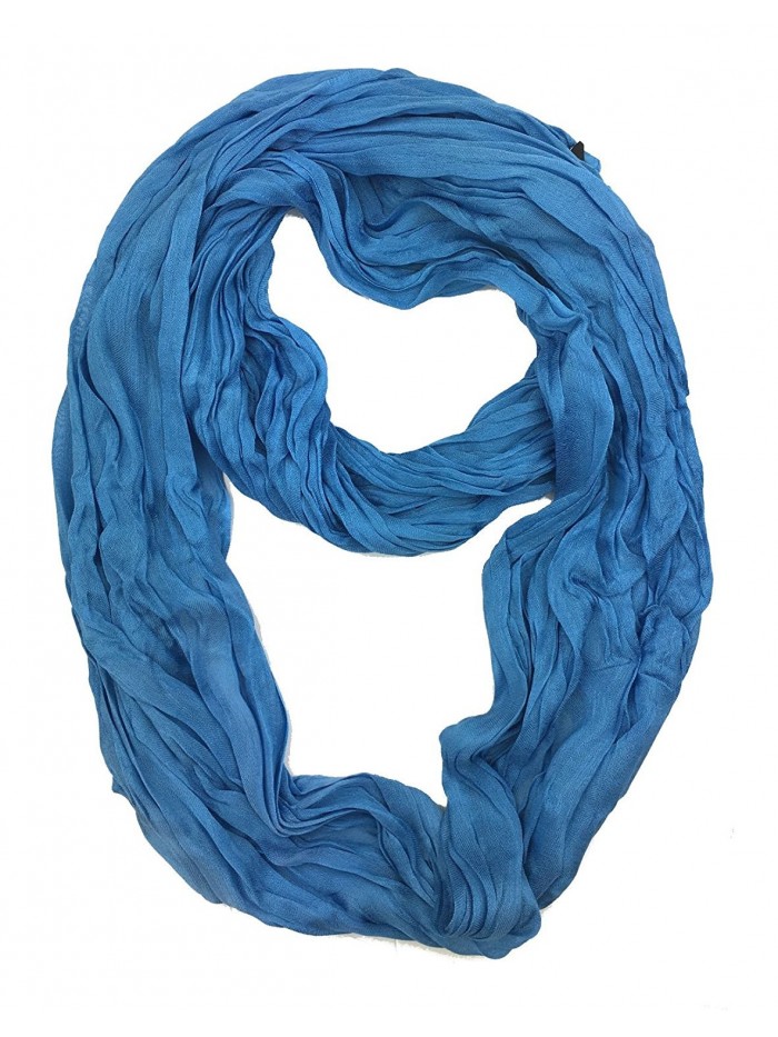 Plum Feathers Light Weight Silky Scrunch Infinity Loop Silk Cotton Scarf - Blue - CN187ICE2MN