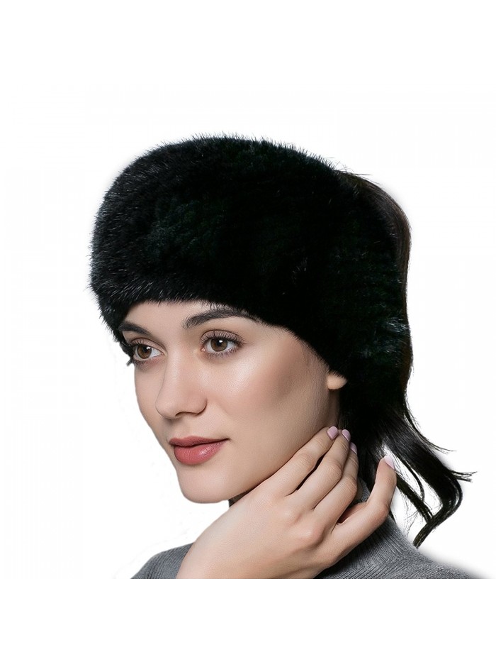 URSFUR Women's Winter Headwraps Real Knitted Mink Scarf Fur Headband Multicolor - Black - CD12MZPKA4F