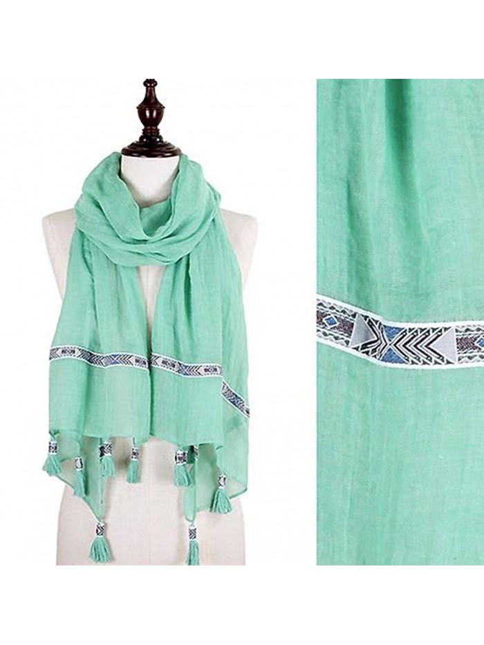 StylesILove Tribal Ribbon Tassel Wrap Scarf- 3 Colors - Mint - CV12CJM0Q75