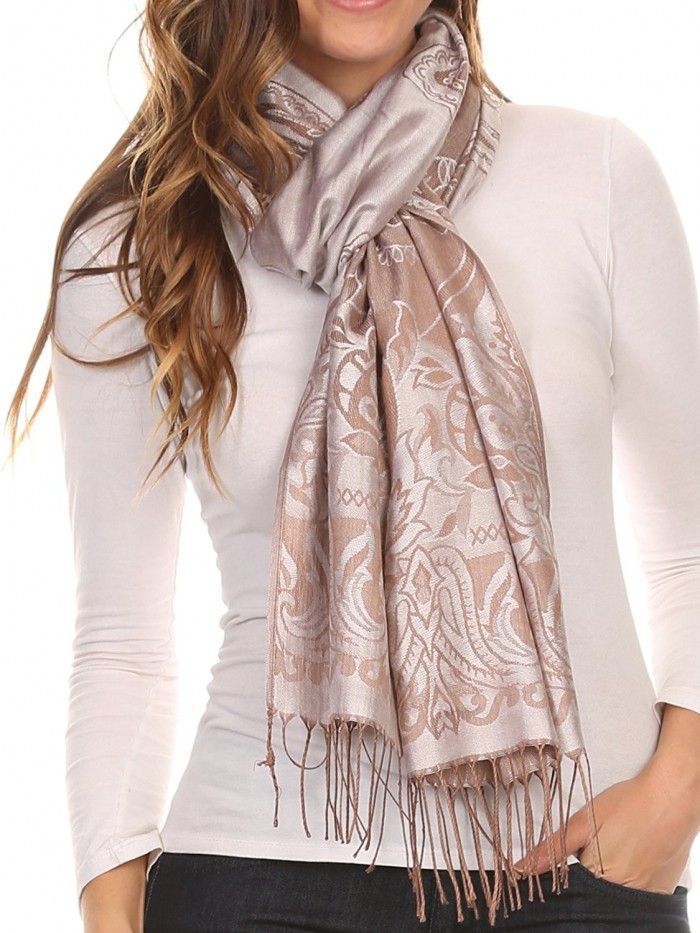 Sakkas Kendall Long Extra Wide Floral Paisley Patterned Pashmina Shawl / Scarf - Silver / Brown - C912LN81UUN