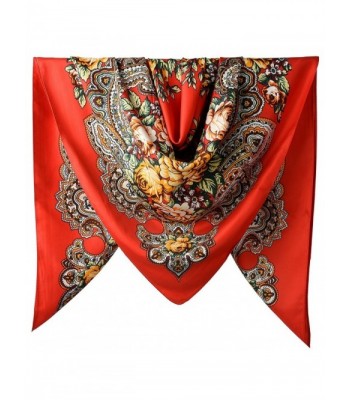 100% Silk Vintage Elegant 40 Inches Female Twill Square Scarf - Cg Red Totem Flowers Pattern - CW188XS7E9G