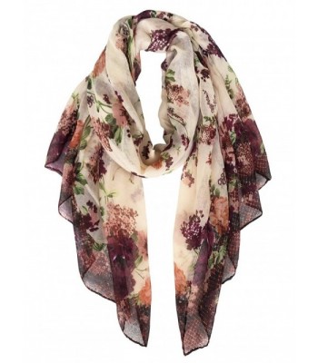 Herebuy - Fashionable Floral Scarves: Pretty Rose Print Scarf Shawl - Coffee - CM183N0KDMH