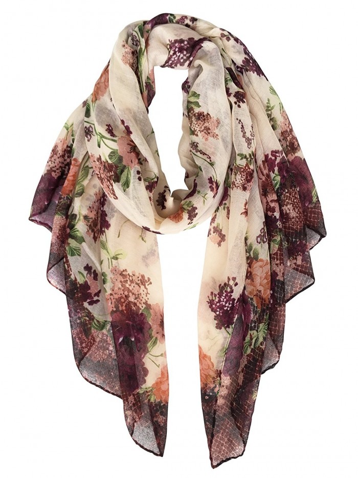 Herebuy - Fashionable Floral Scarves: Pretty Rose Print Scarf Shawl - Coffee - CM183N0KDMH