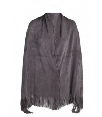 Topaz Sun Soft Fringed Knit Shawl Wrap - Grey - C8124WE1CYJ