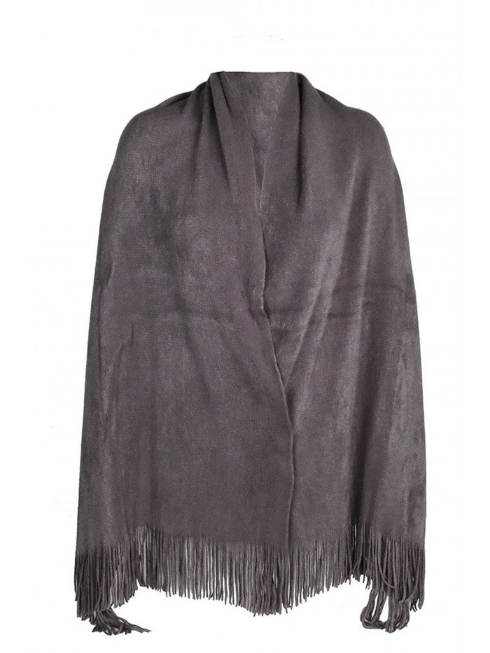 Topaz Sun Soft Fringed Knit Shawl Wrap - Grey - C8124WE1CYJ