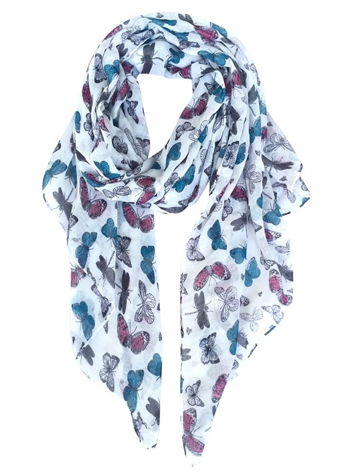 GERINLY - Multicolored Butterflies Scarf Cute Ladies Voile Wrap - White - CW185GXK33H