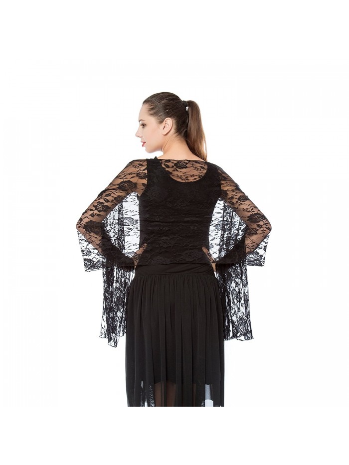 Women Lightweight Rose Lace Shawl- Gzcvba Bridal Evening Party Wrap Scarf - Black - CY1878OE9OH