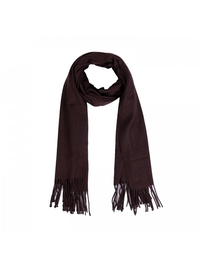 Smiry Soft Lightweight Long Pashmina Elegant Winter Tassels Wrap Scarf- Solid Color - Coffee - CT186HSZO6E