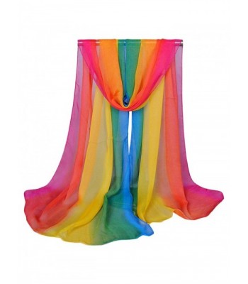 Aven Women Charming Silk Georgette Long Scarf Shawl Wrap - Rainbow - CL11XFMS3FB