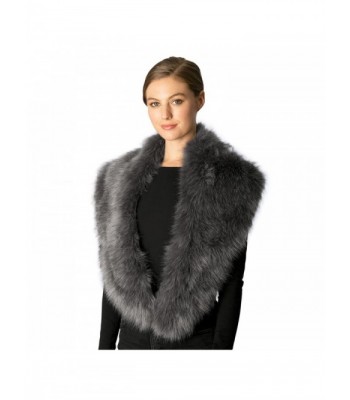 Fashion 21 Women's Luxury Faux Fur Fashion Trendy Warm Long Scarf Shawl Wrap - With Slit - Grey - CP185QERG6T