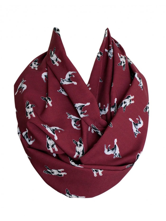 Etwoa's Boston Terrier Claret Red Print Infinity Scarf Circle Loop Scarf - CS12O5XOIF4